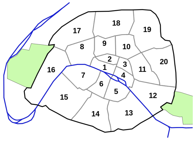 a map of Paris' arrondissements